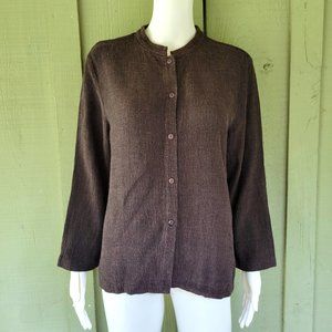 EILEEN FISHER Brown Viscose Linen Button Top Medium M
